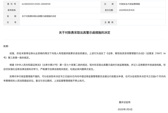 配资官网app 重庆证监局出手, 处罚“有偿荐股”